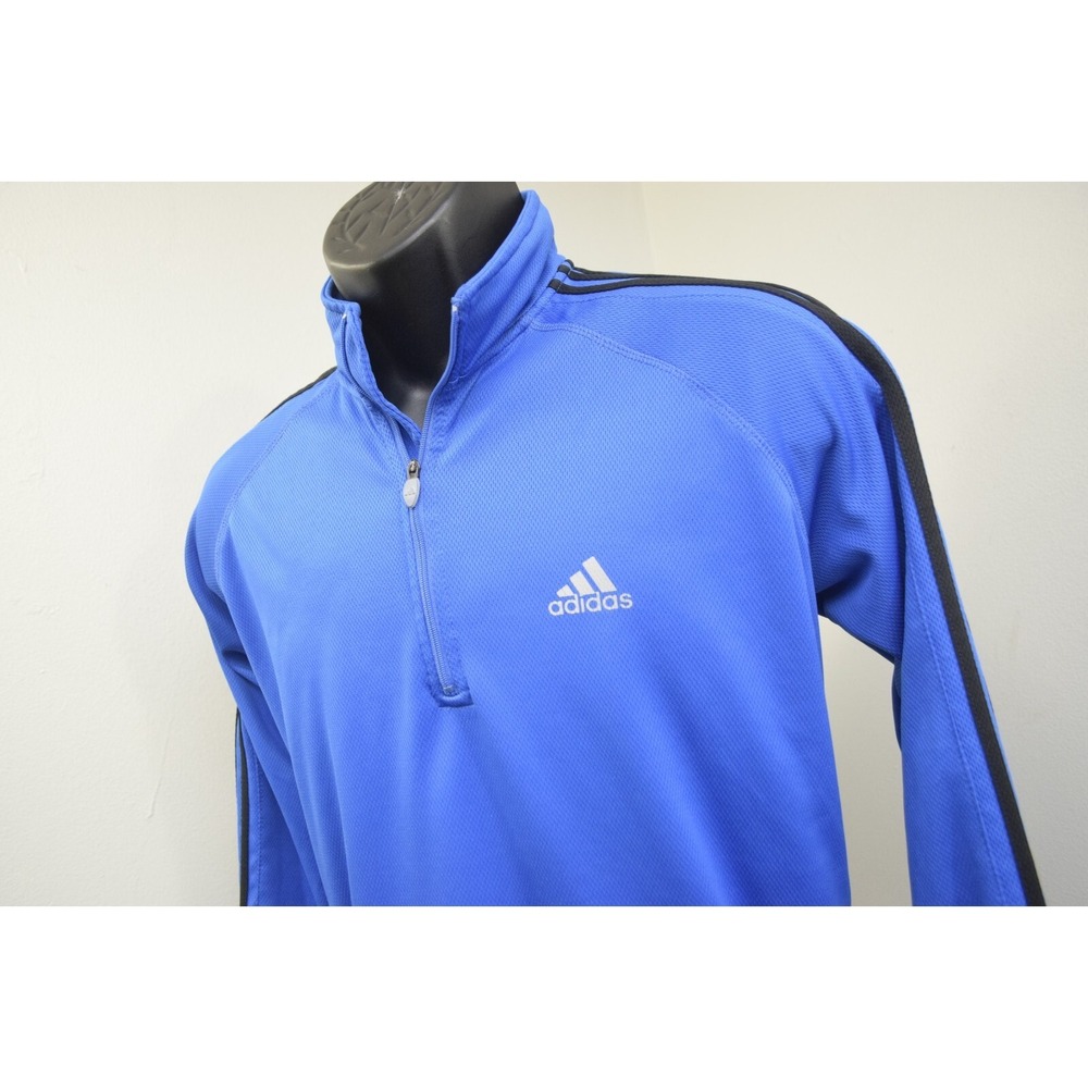 Adidas ClimaLite 1/4 Zip Jacket Blue Striped Long Sleeve Pullover Mens Medium